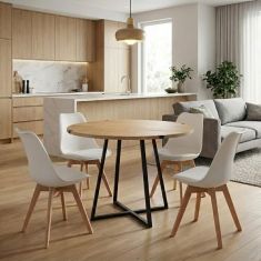 Σετ τραπεζαρία 5τμχ Rubes - Viva Megapap χρώμα φυσικό οξιάς - λευκό Ø100x78εκ. |  Σετ τραπεζαρίες στο espiti