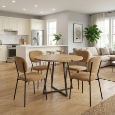 Σετ τραπεζαρία 5τμχ Rubes - Kevin Megapap χρώμα φυσικό οξιάς - μουσταρδί Ø100x78εκ. |  Σετ τραπεζαρίες στο espiti