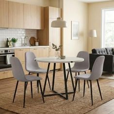 Σετ τραπεζαρία 5τμχ Rubes - Iris Megapap χρώμα λευκό - ανοιχτό μπεζ Ø100x78εκ. |  Σετ τραπεζαρίες στο espiti