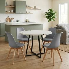 Σετ τραπεζαρία 5τμχ Rubes - Viva Megapap χρώμα λευκό - γκρι Ø100x78εκ. |  Σετ τραπεζαρίες στο espiti