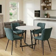 Σετ τραπεζαρία 5τμχ Rubes - Chiara Megapap χρώμα λευκό - πράσινο Ø100x78εκ. |  Σετ τραπεζαρίες στο espiti