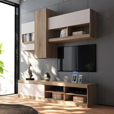 Σύνθετο σαλονιού Torania pakoworld sonoma-λευκό 185x37x145εκ |  Συνθέσεις σαλονιού στο espiti