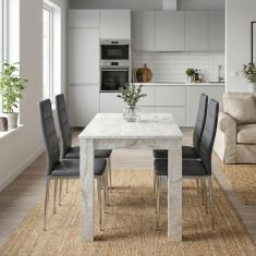 Σετ τραπεζαρία 5τμχ Darlen - Rosa Megapap χρώμα λευκό εφέ μαρμάρου - γκρι/χρωμίου πόδι 125x72x74εκ. |  Σετ τραπεζαρίες στο espiti