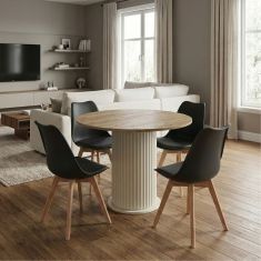 Σετ τραπεζαρία 5τμχ Bohema - Viva Megapap χρώμα ivory/sepet oak - μαύρο/φυσικό πόδι Ø90x77,7εκ. |  Σετ τραπεζαρίες στο espiti