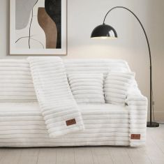 Beauty Home Γούνινο Σετ ριχτάρι 2τμχ Stripe Art 8728 (180x250+180x300) Λευκό       |  Ριχτάρια στο espiti