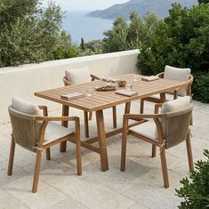Τραπεζαρία Malibu pakoworld μασίφ ξύλο ακακίας 160x90x75εκ Σετ 5τεμ |  Σετ τραπεζαρία κήπου στο espiti