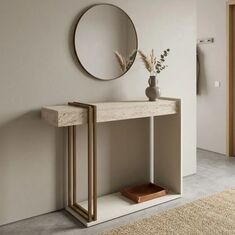 Κονσόλα Desca Megapap χρώμα travertine - sandstone - χρυσό 91,8x29,6x74,2εκ. |  Συρταριέρες -Κονσόλες στο espiti