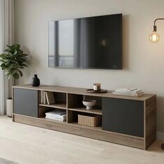 Έπιπλο τηλεόρασης Tivia pakoworld sonoma-ανθρακί 180x35x41.5εκ |  Έπιπλα τηλεόρασης στο espiti