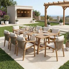 Τραπεζαρία Malibu pakoworld Σετ 9τεμ μασίφ ξύλο ακακίας 180x90x75εκ |  Σετ τραπεζαρία κήπου στο espiti