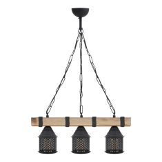 Φωτιστικό οροφής Elora Megapap E27 ξύλινο - μεταλλικό τρίφωτο χρώμα φυσικό - μαύρο 50x13x75εκ. |  Οροφής στο espiti