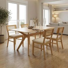 Τραπεζαρία Raffles pakoworld σετ 5τεμ rubberwood με pe rattanσε φυσική απόχρωση 150x90x76εκ |  Σετ τραπεζαρία κήπου στο espiti