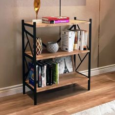 Ραφιέρα επιδαπέδια Althea pakoworld oak με μαύρο μέταλλο 60x30x90εκ |  Πάγκοι και Βοηθητικά στο espiti