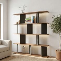 Βιβλιοθήκη Ratu pakoworld ανθρακί με oak 120x24,6x141εκ |  Βιβλιοθήκες στο espiti