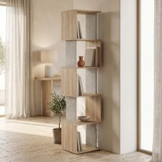 Βιβλιοθήκη Cubik pakoworld sonoma- γκρι μπεζ οψη μαρμάρου 35x30x161εκ |  Βιβλιοθήκες στο espiti