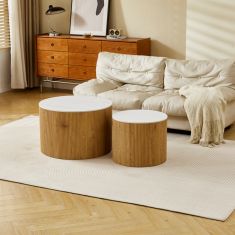 Τραπέζια σαλονιού Nelba pakoworld 2τμχ mdf oak - κεραμική επιφάνεια όψη μαρμάρου |  Τραπεζάκια σαλονιού στο espiti