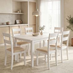 Τραπεζαρία Dallan Mabor pakoworld 7τεμ λευκό rubberwood 120-150x80x73,8εκ |  Σετ τραπεζαρίες στο espiti