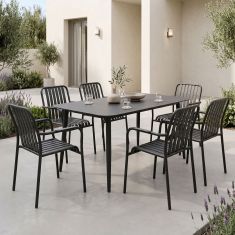Τραπεζαρία Heven Vista pakoworld σετ 7τεμ μαύρο αλουμίνιο 120x70x72εκ |  Σετ τραπεζαρία κήπου στο espiti