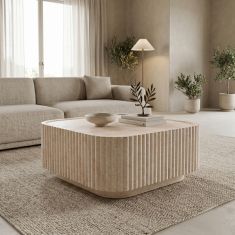 Τραπέζι σαλονιού Doric pakoworld MGO όψη τραβερτίνας 80x80x38εκ |  Τραπέζια κήπου στο espiti