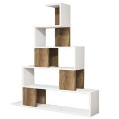 Βιβλιοθήκη ArteLibre PRUNELA Λευκό/Καρυδιά 120x22x131cm 14410007 ArteLibre |  Βιβλιοθήκες στο espiti
