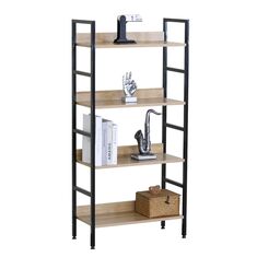 Ραφιέρα ArteLibre TYNDALL Με 4 Ράφια 60X27.6X126cm Δρυς/Μαύρο Μοριοσανίδα/Μέταλλο 15340013 ArteLibre |  Βοηθητικά έπιπλα γραφείου στο espiti