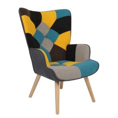 Πολυθρόνα ArteLibre BRIAR Κίτρινο/Μπλε Patchwork Ύφασμα/Ξύλο 73x69x96cm 14770072 ArteLibre |  Πολυθρόνες σαλονιού στο espiti