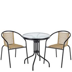 Σετ Τραπεζαρία Κήπου ArteLibre EARTH Μαύρο/Φυσικό Rattan/Γυαλί/Μέταλλο Με 2 Πολυθρόνες 14990523 14990523 ArteLibre |  Σετ τραπεζαρία κήπου στο espiti