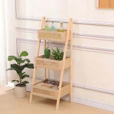 Ραφιέρα επιδαπέδια 3όροφη Scandy pakoworld mdf-rattan σε φυσική απόχρωση 44x37x110εκ |  Πάγκοι και Βοηθητικά στο espiti