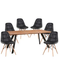 Σετ Τραπεζαρία (6+1) ArteLibre AOSA Μαύρο/Honey Maple Μέταλλο/Ξύλο/PVC/MDF 180x90x76cm 14990412 14990412 ArteLibre |  Σετ τραπεζαρίες στο espiti