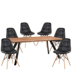 Σετ Τραπεζαρία (6+1) ArteLibre AOSA Μαύρο/Honey Maple Μέταλλο/Ξύλο/PVC/MDF 180x90x76cm 14990412 14990412 ArteLibre |  Σετ τραπεζαρίες στο espiti