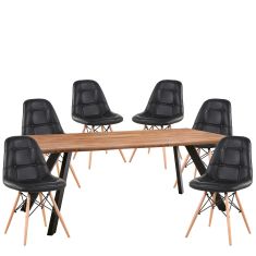 Σετ Τραπεζαρία (6+1) ArteLibre AOSA Μαύρο/Honey Maple Μέταλλο/Ξύλο/PVC/MDF 200x100x76cm 14990420 14990420 ArteLibre |  Σετ τραπεζαρίες στο espiti