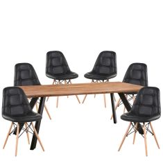 Σετ Τραπεζαρία (6+1) ArteLibre AOSA Μαύρο/Honey Maple Μέταλλο/Ξύλο/PVC/MDF 200x100x76cm 14990420 14990420 ArteLibre |  Σετ τραπεζαρίες στο espiti