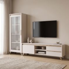 Σύνθετο σαλονιού Belka pakoworld κρεμ με oak 210,6x45x152,6εκ |  Συνθέσεις σαλονιού στο espiti