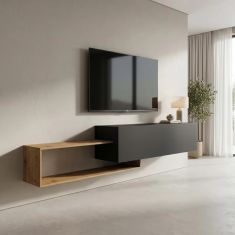 Έπιπλο τηλεόρασης επιτοίχιο Olande pakoworld oak-μαύρο 210x35x48εκ |  Έπιπλα τηλεόρασης στο espiti