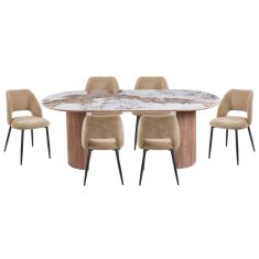 ΣΕΤ ΤΡΑΠΕΖΑΡΙΑΣ 7ΤΜΧ MARBLEX HM11391 ΚΕΡΑΜΙΚΟ TOP PANDORA--ΚΑΡΕΚΛΕΣ ΜΕ ΥΦΑΣΜΑ TAUPE |  Σετ τραπεζαρίες στο espiti