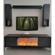 Stewehome Σετ TV Ανθρακί με Κρεμαστά Ντουλάπια και Διακοσμητικό Φως (200 cm) 836602 |  Έπιπλα τηλεόρασης στο espiti