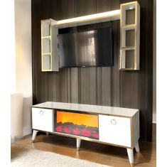 Stewehome Μονάδα Τηλεόρασης Χρυσή Φλόγα (200 cm) 638219 |  Έπιπλα τηλεόρασης στο espiti