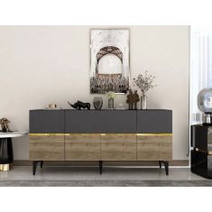 Stewehome Κονσόλα Ανθρακί (Καρυδί) Χρυσό 150x40x80 cm 335902 |  Βιτρίνες - Έπιπλα εισόδου στο espiti