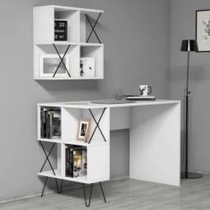 Stewehome Γραφείο μελέτης με ράφι τοίχου Λευκό 120x60x79 cm 949818 |  Γραφεία στο espiti