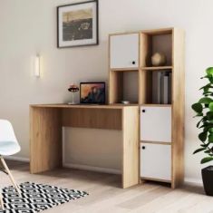 Stewehome Γραφείο με Ραφιέρα και Ντουλάπια σε Χρώμα Φυσικό Ξύλο Λευκό&amp;Δρυς 156.8x51.5x146.8 cm 649146 |  Γραφεία στο espiti