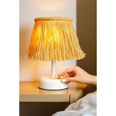 Stewehome Μποέμ Ασύρματο επιτραπέζιο φωτιστικό LED με μεταλλικό σώμα και χειροποίητο καπέλο από ραφία 495021 |  Επιτραπέζια στο espiti