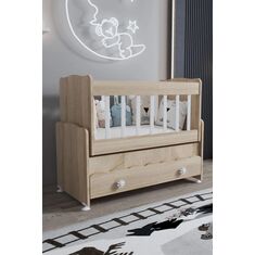 Stewehome Ξύλινη κούνια μωρού με συρτάρι και λειτουργία κίνησης για δίπλα στη μητέρα (Μπεζ) 50x55x92 cm 841916 |  Παιδικά έπιπλα στο espiti