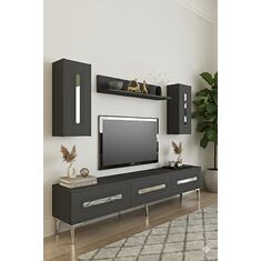 Stewehome Σετ μοντέρνας σύνθεσης τηλεόρασης με ράφι από σανίδα μελαμίνης 180x30x41 cm 703831 |  Έπιπλα τηλεόρασης στο espiti
