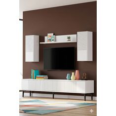 Stewehome Σετ μοντέρνας λευκής σύνθεσης τηλεόρασης με ντουλάπια από σανίδα μελαμίνης 180x30x41 cm 329488 |  Έπιπλα τηλεόρασης στο espiti