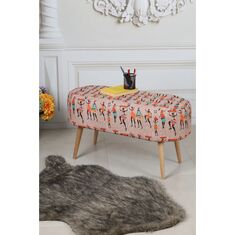 Stewehome Πουφ με πόδια από φυσικό ξύλο γκούργκεν 90x40x2 cm 265976 |  Πουφ στο espiti