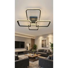 Stewehome Μοντέρνο ορθογώνιο μαύρο πλαφονιέρα LED με 4 φώτα 60x60x10 cm 606841 |  Οροφής στο espiti