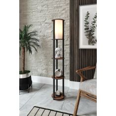 Stewehome Φωτιστικό δαπέδου με στρογγυλό ράφι από MDF καρυδιά Καφέ 573482 |  Δαπέδου στο espiti