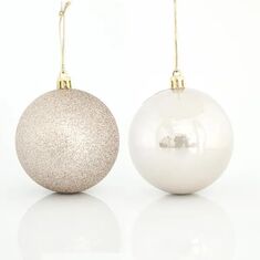 Beauty Home ΜΠΑΛΑ ΠΛΑΣΤΙΚΗ, ΕΚΡΟΥ, ΣΕΤ 6ΤΜΧ, (2 ΠΕΡΛΕ, 4 GLITTER), 8cm       |  Χριστουγεννιάτικα Στολίδια στο espiti