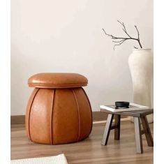 Stewehome Δερμάτινο Σκαμπό Καφέ Μοντέρνο &amp; Κομψό Design 50x50x53 cm 271790 |  Πουφ στο espiti