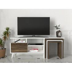 Stewehome Σύνθετο Τηλεόρασης Λευκό / Καρυδί 120x29.5x48.4 cm 857420 |  Έπιπλα τηλεόρασης στο espiti