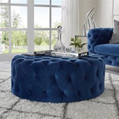 Stewehome Στρογγυλό Chester Pouf Μπλε 80x80 cm 538004 |  Πουφ στο espiti